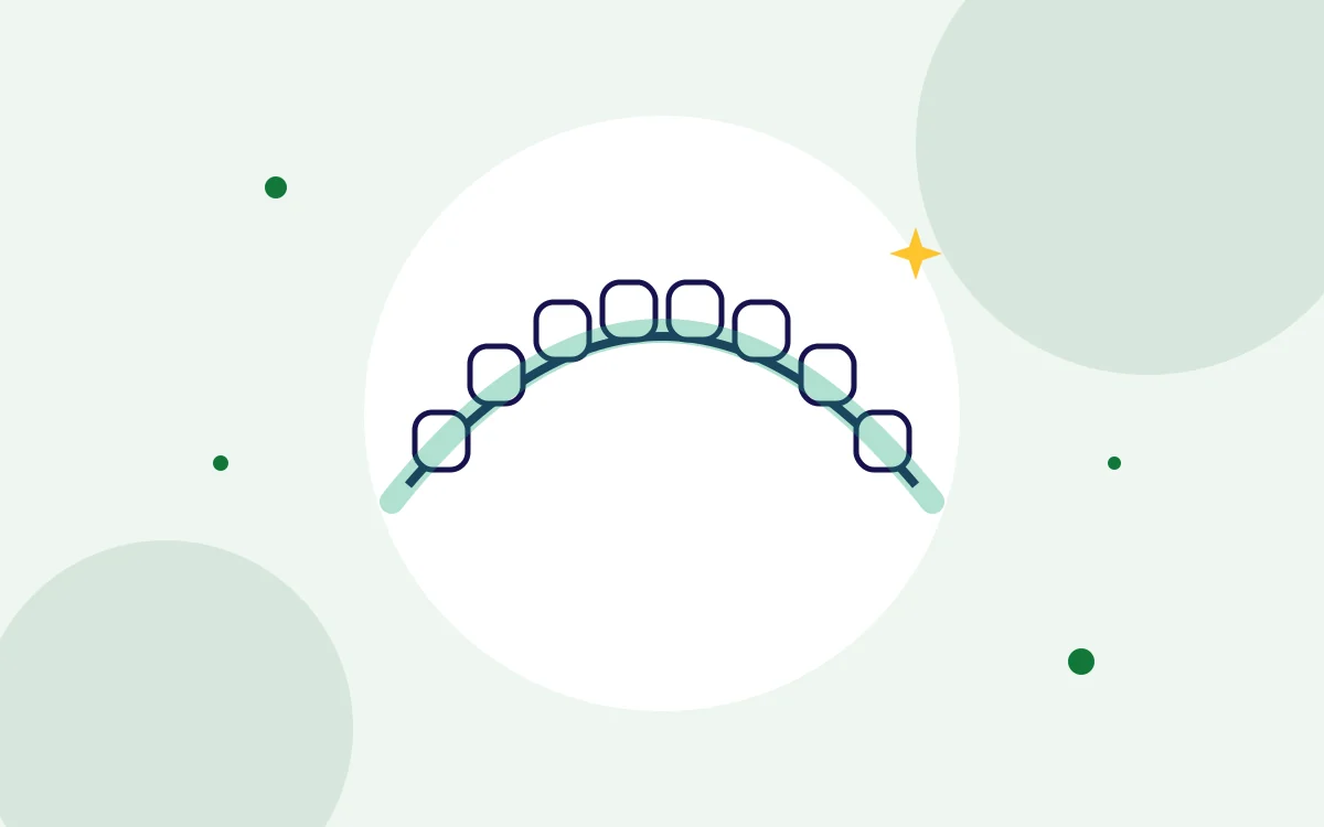 Illustration of a clear aligner over a row of teeth for invisalign